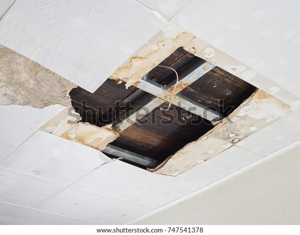 Ceiling Panels Damaged Huge Hole Roof Stock Photo Edit Now