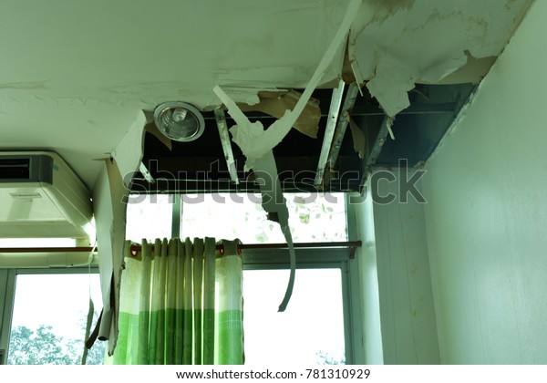 Ceiling Panels Damaged Huge Hole Roof Stock Photo Edit Now 781310929