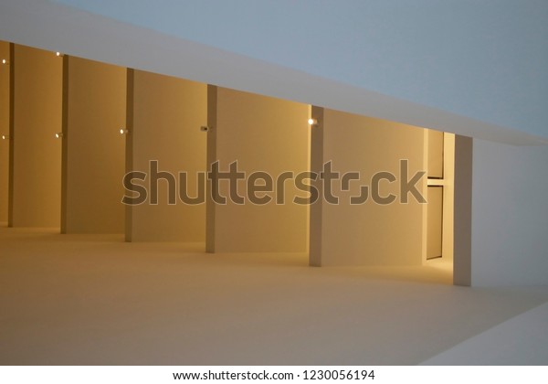 Ceiling Parallel Soffits Spot Lights Underside Stock Photo