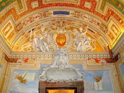 A Ceiling Sculpture In The Vatican Museums (Musei Vaticani). Located In The Vatican City, Are Among The Greatest Museums In The World, And Display Works From The Roman Catholic Church Collection.