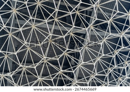 The ceiling structure of the large building is made of stainless steel, created as a beautifully connected network.