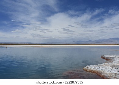 The Cejar Lagoon is an oasis of salty water that suddenly appears in the middle of a salt desert., Atacama desert, San Pedro - Chile. Saltiest lake in the world.