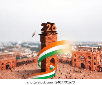 Celebrating 26th January, India's Republic Day from Red Fort. A Creative design template for posters, banners, advertising, etc. Happy Republic Day. Top view from Red Fort. Pillers of India.