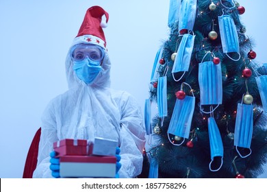 Celebrating Christmas And New Year's Eve In Quarantine During Covid 19 / Coronavirus Pandemic.