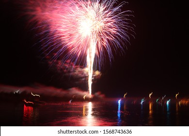 Celebrating the Fourth of July firework show on the Colorado River in Bullhead City, Arizona