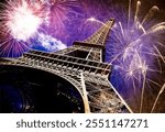 celebrating New Year in the city - Eiffel tower (Paris, France) with fireworks