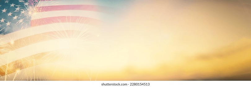 Celebration colorful firework on America flag pattern on sky background, red blue white strip concept for USA 4th july independence day, symbol of patriot freedom and democracy in memorial day festive - Powered by Shutterstock