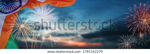 Celebration Colorful Firework On India Flag Stock Photo 1781162270 ...