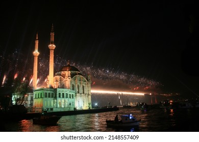 Celebration With Fireworks In Ortaköy