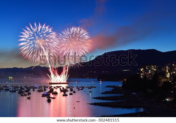 Celebration of Lights, fireworks display at English\
Bay, Vancouver, BC