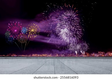 celebration night firework happy new year holiday city building landscape road cityscape - Powered by Shutterstock