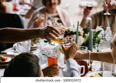 Celebration on wedding or event, drinks with family, bar