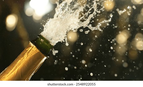 Celebration theme with splashing champagne on black background. Christmas or New Year, Valentines day celebration background. - Powered by Shutterstock