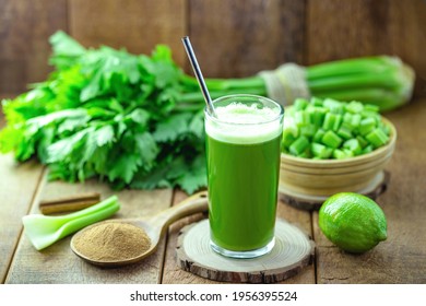 Celery Juice, Lemon, Cabbage And Mint And Cinnamon, Healthy Vegetarian Sugar-free Vegetable Drink For Diet And Detox