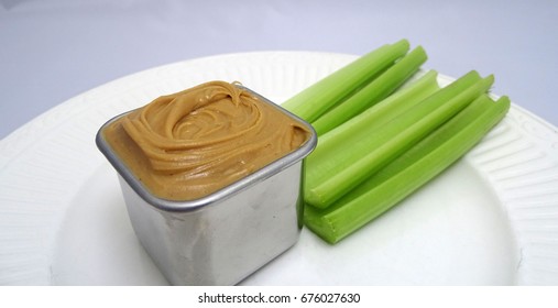 Celery And Nut Butter. Healthy Snacking Concept. 