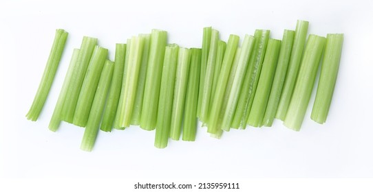 Celery sticks isolated on white background. Fresh Celery stalk close-up