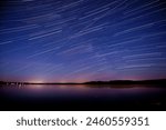 celestial equator, startrails in the spring sky, star trails, space station flyby, iss, satellite, traces, blue sky, reflection in the lake surface, long exposure, sky in May, night sky