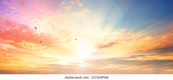 Celestial World concept:Sunset / sunrise with clouds