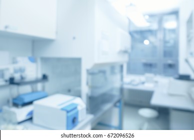 Cell Cultture Laboratory, Blurred Lab Background, There Is No Focal Point Here. Horizontal Background Template For Science-related Presentation Or Web Page.