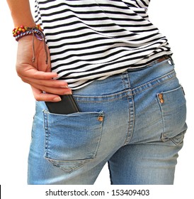 Cell Phone In Back Pocket Of Girl's Jeans 