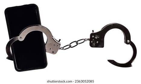 Cell Phone and handcuffs to show being shackled to their cellphone