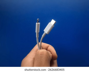 cell phone iphone charging cable. Lightning cable. Battery recharge. High quality photo.
