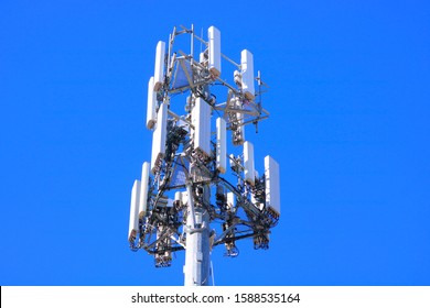 Cell Phone Tower Against A Deep Blue Sky On A Sunny Day, San Angelo, TX/USA (Dec. 13, 2019)