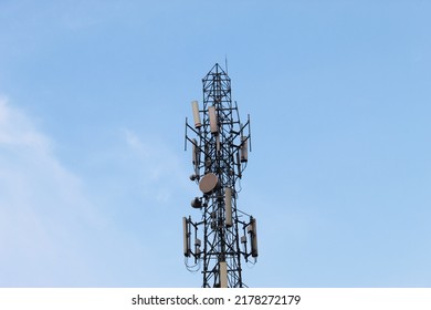 Cell Phone Tower Mast With Blue Sky