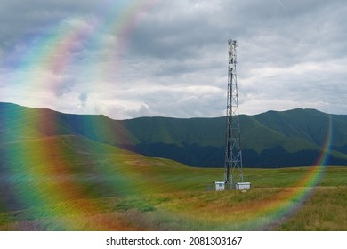 Cell Tower And Electromagnetic Radiation And Storm Clouds In The Mountains