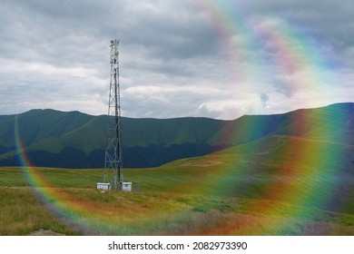 Cell Tower And Electromagnetic Radiation And Storm Clouds In The Mountains