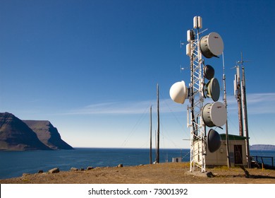 Cell Tower On Arnarnes In Background Isafjardardjup - Iceland.