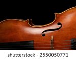 cello front close up, classical music background, classic string instrument, violin texture wooden backgrounds, musical instrument on a dark black background