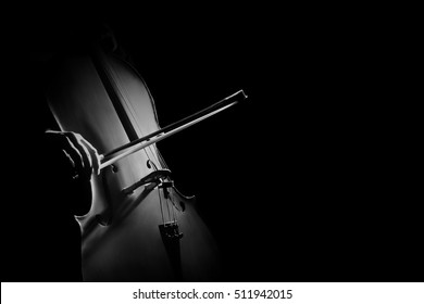 Cello Player Cellist Playing Musical Instrument Violoncello Isolated On Black