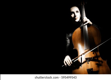 Cello Player Cellist Playing Violoncello Classical Musician Play Cello Music Instrument Isolated On Black Background