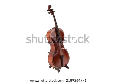 cello white background isolated, text space, musical instrument cello violin