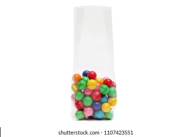 Cellophane Bag For Candy. White Bag Package Template On Isolated Background.