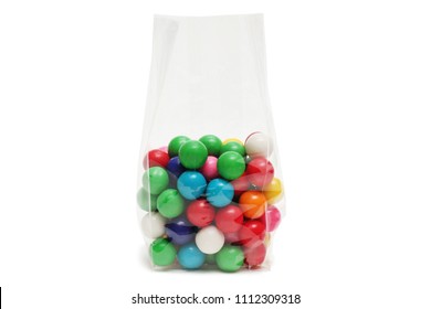 Cellophane Bag For Candy. White Bag Package Template On Isolated Background.