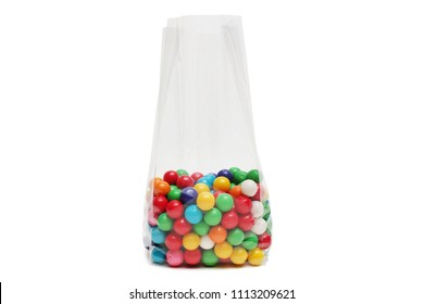 Cellophane Bag For Candy. White Bag Package Template On Isolated Background.