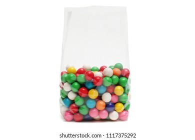 Cellophane Bag For Candy. White Bag Package Template On Isolated Background.