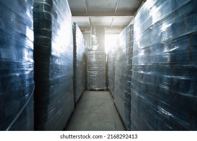 Cellophane Wrapped Toilet Paper In Paper Recycling Plant Warehouse