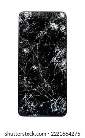 Cellphone With Shattered Screen Isolated On A White Background