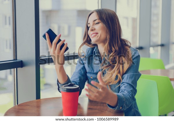 Cellphone Smartphone Curly Wavy Hair Fun Stock Photo Edit Now