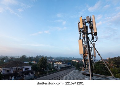 Cellphone Tower Install On The Tall Building Over The City