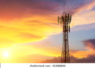 Cellphone Tower At Twilight Time.