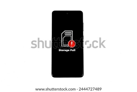 Cellular Problems Concepts. Smart phone with full storage icon on screen isolated on white background. All screen graphics are made up.