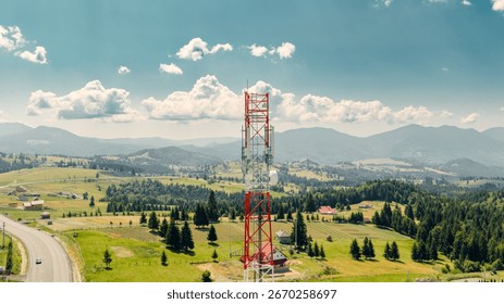 Cellular tower bringing connectivity to a remote countryside landscape, blending technology with nature