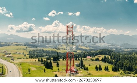 Cellular tower bringing connectivity to a remote countryside landscape, blending technology with nature