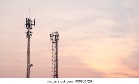 Cellular Tower With Sunset