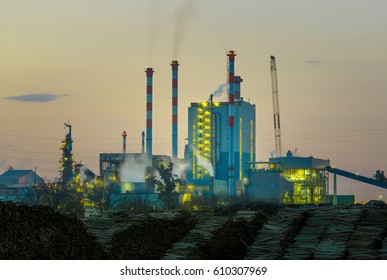 Cellulose Factory Plant By Sunset