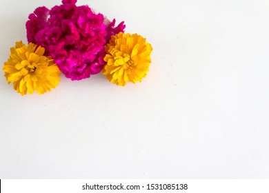 Celosia And Cempasuchil, Mexican Flowers In Day Of The Dead México